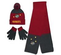 Harry Potter Hogwarts Set Sciarpa + Cappello + Guanti per Bambino (54, Bordeaux)