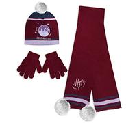 Harry Potter Kids Hat, Scarf & Gloves Winter Set - Hogwarts Castle - Red - 6-9 Years