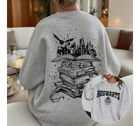 Harry Potter, Lettere e stemmi di Hogwarts, motivi di Hogwarts stampati sui libri, felpa oversize a tinta unita da donna, felpa in cotone da donna, stile college da strada, adatta per abbigliamento sp