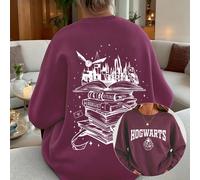 Harry Potter, Lettere e stemmi di Hogwarts, motivi di Hogwarts stampati sui libri, felpa oversize a tinta unita da donna, felpa in cotone da donna, stile college da strada, adatta per abbigliamento sp