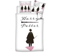 Aymax Parure da letto Harry Potter reversibile, copripiumino bianco 140 x 200 cm + federa 65 x 65 cm, in policotone