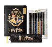 Harry Potter Set Cancelleria Kit di Cartoleria con Agenda A5 Astuccio e Set Penne Gadget Originale (Nero/Multi)