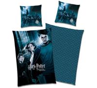 Harry Potter, set di biancheria da letto per bambini - Azkaban blu - 135 x 200 cm + 80 x 80 cm - 100% cotone Renforcé Linon, biancheria da letto reversibile, copripiumino con cerniera YKK, misura