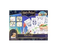 Harry Potter Set di penne spray per bambini, set creativo con 7 penne spray e 6 stencil, set artistico fai da te per gli appassionati di magia, motivi Hogwarts, Harry e Hedwig