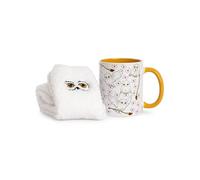 Harry Potter Set Tazza e Calzini per Donna | Adulti Calzini a Mezza Gamba con Grafica di Edvige Civetta delle Nevi e Tazza in Ceramica Grigia | Tazza per Bevande Calde con Scopa Nimbus 2000 e Lettera