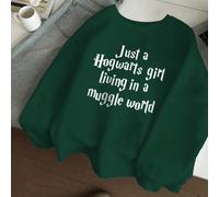 Harry Potter, "Solo una ragazza di Hogwarts che vive in un mondo babbano" Felpa oversize con stampa slogan, in colore unito, in cotone, stile college, adatta per abbigliamento sportivo all'aperto L,M,