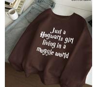 Harry Potter, "Solo una ragazza di Hogwarts che vive in un mondo babbano" Felpa oversize con stampa slogan, in colore unito, in cotone, stile college, adatta per abbigliamento sportivo all'aperto L,M,