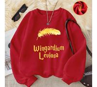 Harry Potter, stampa con motivo a piume dorate e lettere di incantesimi fluttuanti, casual e versatile, tessuto spesso, fodera in pile caldo, felpa ampia con scollo tondo, stile college, maniche lungh