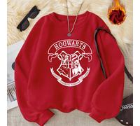 Harry Potter, stampa con motivo distintivo del college di Hogwarts, vestibilità ampia, casual e versatile, tessuto spesso, fodera in pile caldo, felpa ampia con scollo tondo, stile universitario, mani