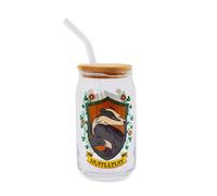 Harry Potter Tassorosso Casa Mascotte Vetro Tumbler Con Bambù Coperchio E Paglia