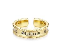 Harry Potter x FANCIME Collaboration - Slytherin House Ring - Golden, Sterling Silver Adjustable Ring Jewellery Gift for Women Girls Men