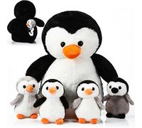 Harrycle Set di 5 Peluche di Pinguino: 1 Mamma con 4 Cuccioli in Pancia, Animale di Pezza Morbido da 35 cm per Bambini, Regalo di Compleanno, Pasqua, Natale (Stile Carino)