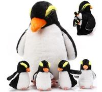 Harrycle Set di 5 Peluche di Pinguino 1 Mamma Pinguino con 4 Cuccioli in Pancia Animale di Pezza Morbido da 35 cm per Bambini Regalo di Compleanno Pasqua Natale (Stile Divertente)