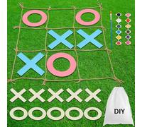 Harrycle Tic Tac Toe Gioco Outdoor 0,9 m Extra Large Gioco da cortile in legno con 12 colori di pittura fai da te e 2 pennelli, lancio anello per bomboniere Bingo
