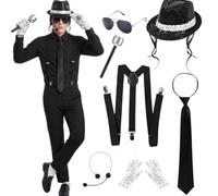 Harsever King of Pop, accessori per costume da rockstar, 7 pezzi, per | Accessori per cosplay anni '80 per carnevale, cappello, guanti, microfono, cravatta, occhiali da sole, bretelle e microfono