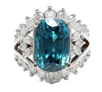HARSHALI GEMS Anello solitario in argento con zircone blu ovale lungo 13,50 ct e diamante alone solitario, pietre preziose, zircone
