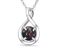 HARSHALI GEMS Ciondolo in argento Sterling 925 con opale di fuoco nero naturale certificato da 6,50 carati, ciondolo a goccia fatto a mano, regalo per ragazze e donne, 45,7 cm, pietra preziosa, opale