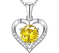 HARSHALI GEMS Collana con ciondolo a forma di cuore con zaffiro giallo e pietra portafortuna di settembre, regalo per compleanno, migliore amica, fidanzata, moglie, in argento Sterling 925, da donna