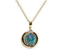 HARSHALI GEMS Collana con ciondolo in opale rotondo multicolore blu verde con pietra preziosa per i nati a ottobre, collana regalo con pietre preziose, opale nero