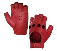 Harssidanzar Donna Guanti da guida in pelle senza dita da Mezzo dito sfoderato in montone GL012,Rosso,taglia L