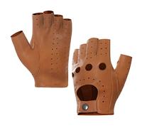 Harssidanzar Guanti da guida in pelle a mezze dita senza dita da uomo Aggiornamento sfoderato in pelle di agnello GM032EU,Abbronzatura, taglia M