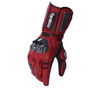 Harssidanzar Guanti da moto in pelle per uomo e donna,guanti da moto TouchScreen Powersports con protezione nocche in fibra di carbonio KM045,Sangue di bue/nero,taglia S