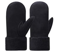 Harssidanzar Guanti del guanto per le donne,Inverno della pelle di pecora Shearling riscaldato caldo Furry Cuff Guanti KL024,Nero,taglia S