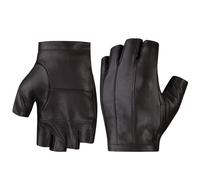 Harssidanzar Guanti di guida per gli uomini, guanti di guida in pelle senza dita sfoderati KM049EU,Marrone,L
