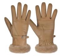 Harssidanzar Guanti in Pelle da Donna Caldi Invernali, Foderati di Pelliccia, da Abito, SL022EU, Cachi, Taglia M