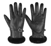 Harssidanzar Guanti in pelle da donna caldi invernali foderati di pelliccia SL022EU, Nero, Taglia L