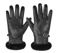 Harssidanzar Guanti in pelle da donna, foderati termici, invernali, in pelle di pecora, SL022UK, Nero , XL