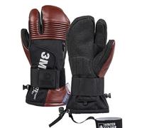 Harssidanzar Guanti invernali da sci a tre dita in pelle di capra,termici e impermeabili, per snowboard, per uomo e donna KM067EU,Marrone,Taglia L