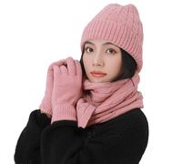 Harssidanzar Uomo e donna lana sciarpa cappello guanti set calore invernale SU004EU,Rosa