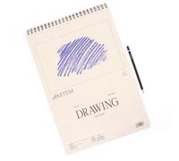 Hartem - Blocco da disegno per artisti, A3 Sketchbook 90 g/m², 100 fogli/200 pagine rilegate a spirale, 29,7 x 42 cm, Blocco per schizzi, matita in grafite 2B
