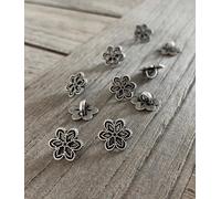 Hartmann-Knöpfe Confezione da 1delicati e piccolissimi bottoni con gambo mini bottoni in metallo con fiori argento antico da 11 mm