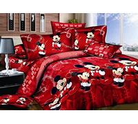 Haru Homie Set di biancheria da letto reversibile in 100% cotone per bambini, con stampa Topolino, 3 pezzi, con chiusura a cerniera, per letto matrimoniale (senza piumino)