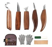 harupink 10 in 1 Set di Strumenti per Intaglio del Legno, con 5 coltelli a Uncino Sloyd Dettaglio + Cera per Lucidatura + Cuoio per Affilare + Borsa di Tela per Principianti e Scultori Professionisti