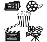 Harupink 5 decorazioni in metallo per cinema, decorazione per la casa, il teatro, la sala da pranzo, il cinema e i popcorn da parete, per cinema (5, nero)