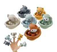Harupink 6 bambole animali, giocattolo per vasca da bagno con barca galleggiante, senza BPA, divertente giocattolo acquatico per bambini a partire dai 3 mesi, giocattolo da bagno per bambini