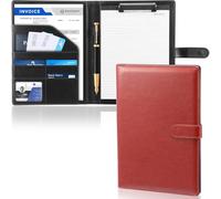 Harupink Cartellina per conferenze, formato A4, in pelle PU, con chiusura magnetica, blocco note e spazio extra, formato A4, 32,2 × 24 cm, materiale durevole (marrone rosso)