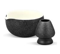harupink Ciotola per matcha, in ceramica, per matcha, per la cerimonia matcha, dotata di supporto matcha, ciotole da tè per matcha, per principianti, colore nero