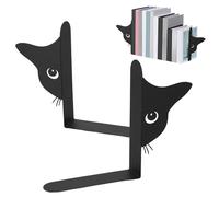 harupink Fermalibri in metallo, 2 fermalibri creativi, 15 × 4 × 18 cm (larghezza testa del gatto: 8,3 cm) in metallo, per scuola, ufficio e casa, nero (mezzo faccio)