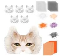 harupink Mask DIY Set di 6 maschere con maschera per gatti, pelliccia sintetica, rete per gli occhi e panno in feltro, maschera per gatti, per Halloween, carnevale, maschera, feste