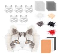harupink Mask DIY Set di 6 maschere con maschera per gatti, pelliccia sintetica, rete per gli occhi e panno in feltro, maschera per gatti, per Halloween, carnevale, maschera, feste