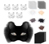 harupink Mask DIY Set di 6 maschere con maschera per gatti, pelliccia sintetica, rete per gli occhi e panno in feltro, maschera per gatti per Halloween, carnevale, maschera, feste