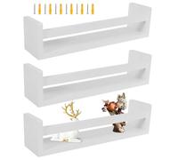 harupink Mensola da parete in legno, set da 3, 10 x 10 x 42 cm, robusta, durevole, moderna da parete con recinzioni, mensola da parete, per soggiorno, cucina, studio, bagno (bianco)