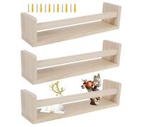 harupink Mensola da parete in legno, set da 3, 10 x 10 x 42 cm, robusta, durevole, moderna da parete con recinzioni, mensola da parete, per soggiorno, cucina, studio, bagno (colore legno)