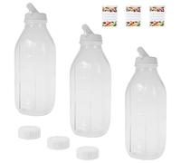harupink Set di 3 bottiglie di vetro da riempire, 1000 ml, bottiglie per latte con coperchio, riutilizzabili, ermetiche, per frullati, per succhi di frutta, latte, frullati