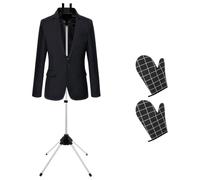 Harupink Supporto a vapore per grucce, supporto manuale con 2 guanti da stiro, pieghevole, treppiede telescopico, lunghezza regolabile da 84 a 160 cm, stabile supporto da stiro, nero