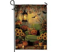 Harvest Autumn Pumpkin Cat Garden Flag, Orange Girasole Fall Decor, Bandiera da giardino in iuta su entrambi i lati, per Halloween, decorazione per prato all'aperto, 30,5 x 45,7 cm